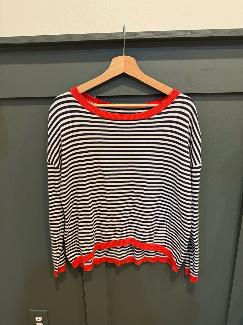 Striped Black & White Sweater with Orange Trim
